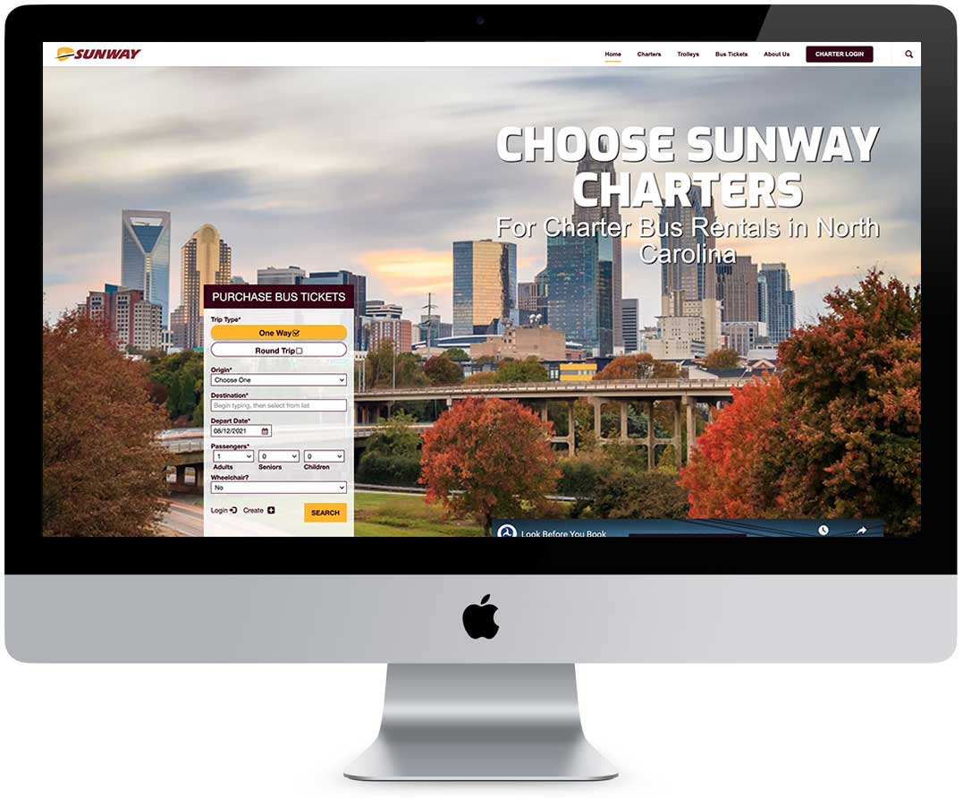 Photo of Sunway Charters old website displayed on computer screen