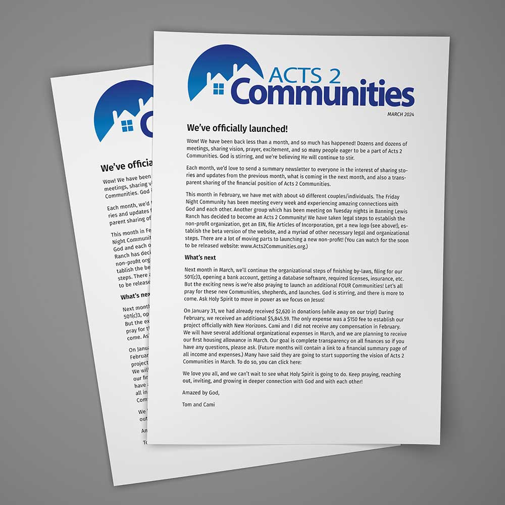 Acts 2 Communities newsletters